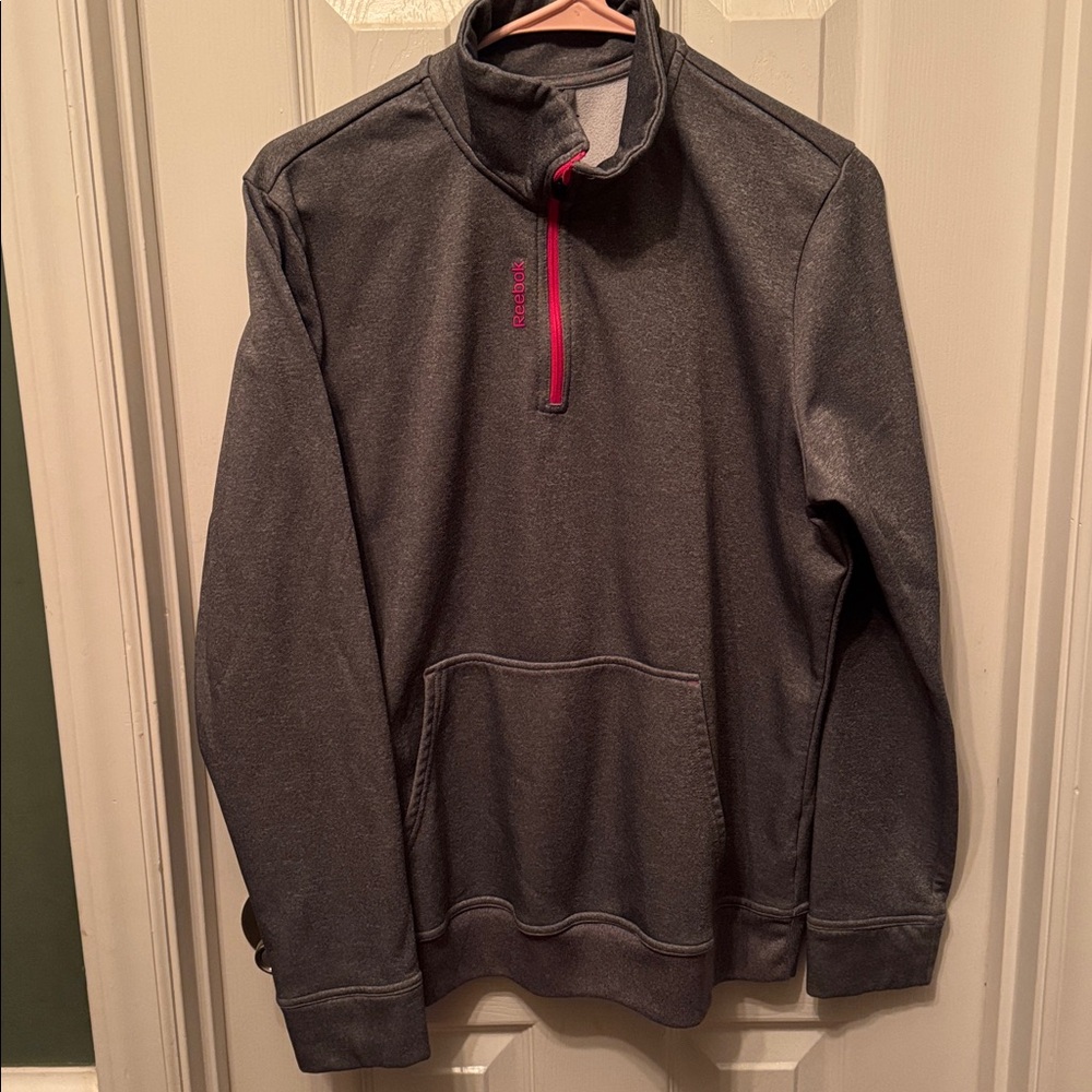Women’s Reebok Workout Ready Gray Quarter-Zip Pullover with Pink Accents - M